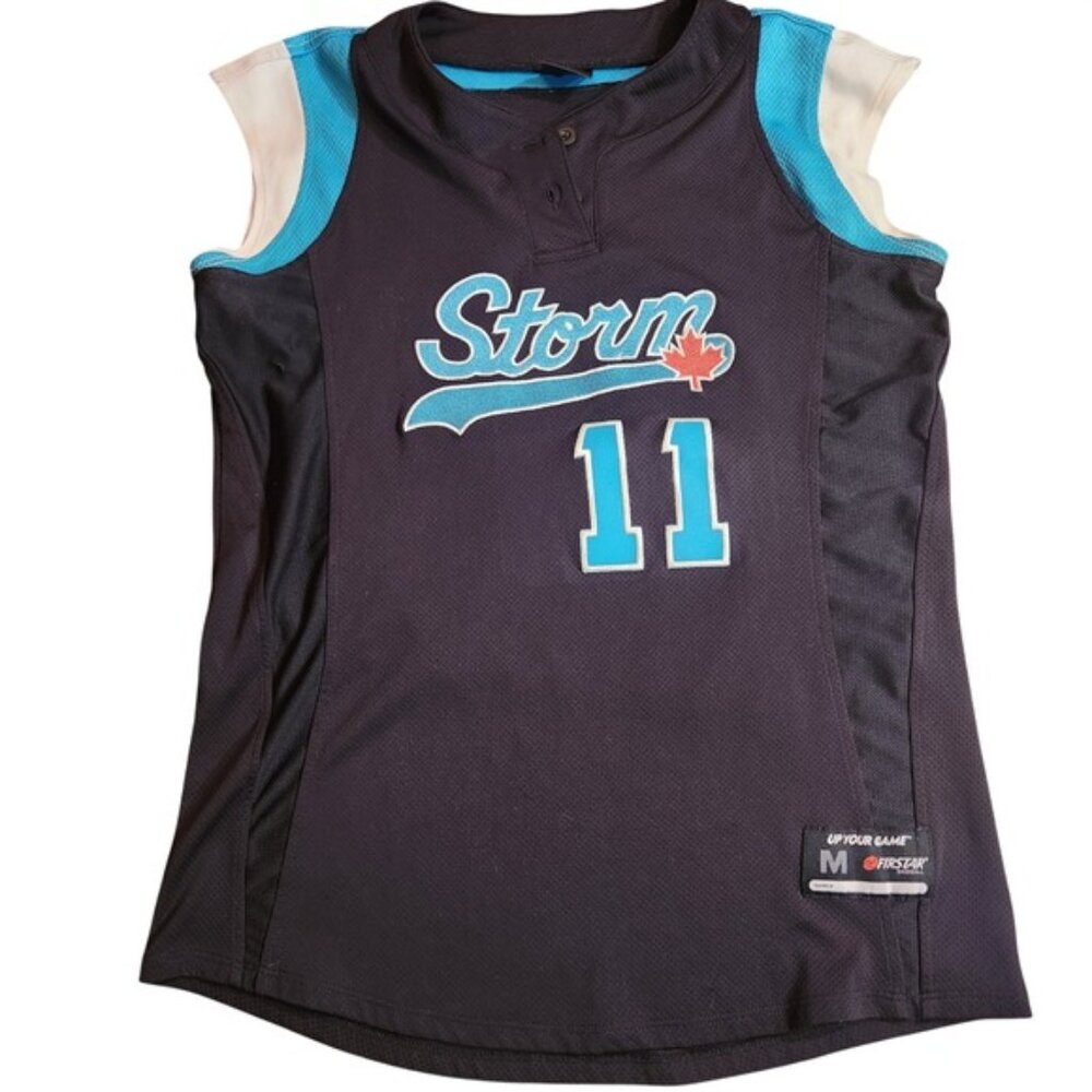 Firstar Baseball Storm 11 Jersey‎ Mens Medium Black Teal Sleeveless Henley Mesh